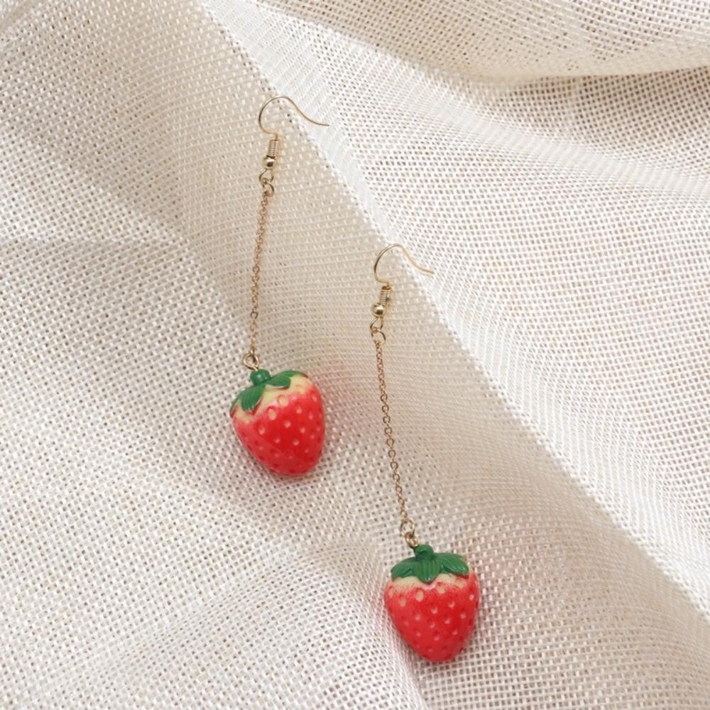 

Vintage Strawberry Drop Earrings Dainty Flower Drop Earrings Sweet Simulated Fruit Earrings Girls Style D