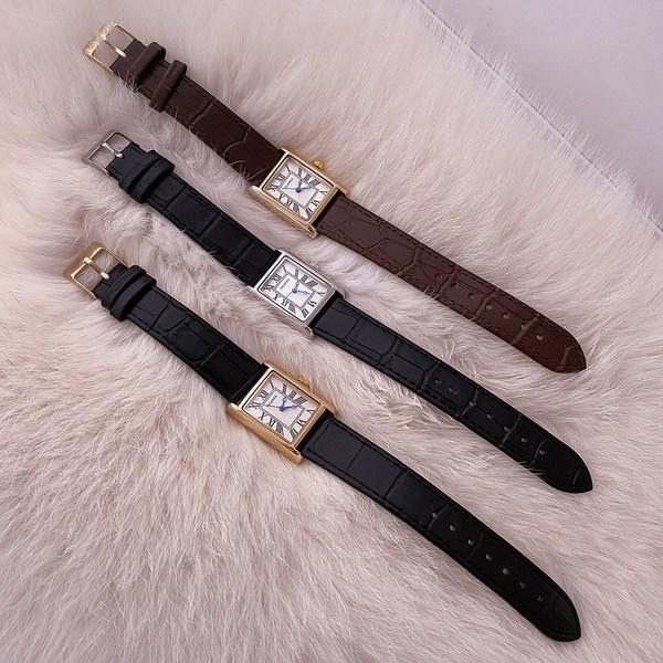 Fet Svart Brun Klassisk Dame Menn Square Square Leather Armbåndsur, Koreansk populære klokker