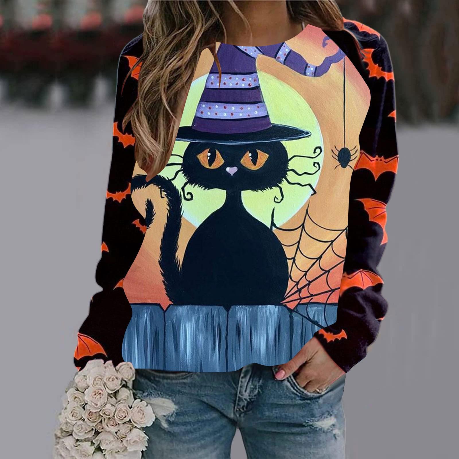 

Женская повседневная модная футболка с длинным рукавом и принтом на Хэллоуин XXXL