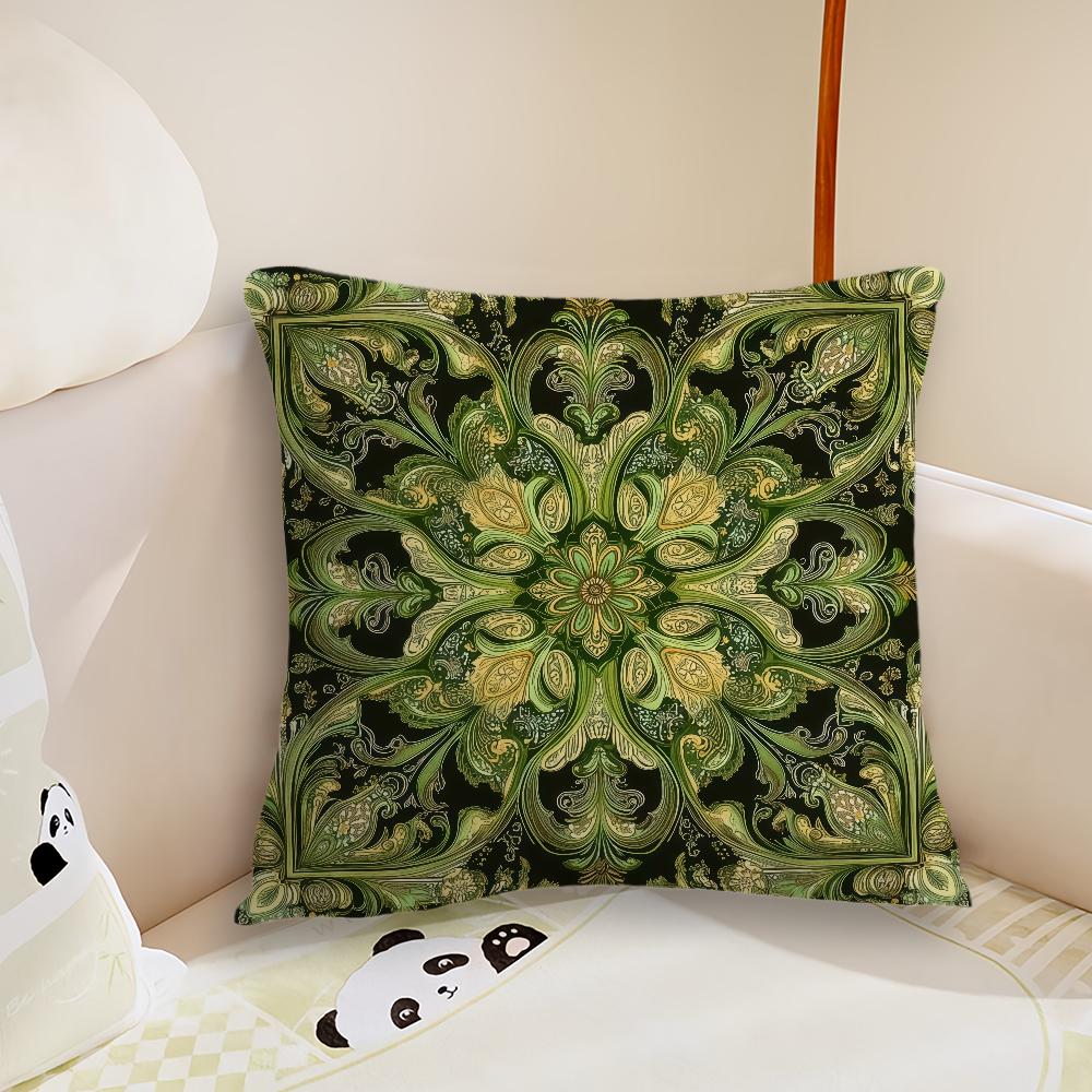 Luxurious Green And Golden Cushion Cover Pillow Case Plush Fabric Soft Double Sided Print Sofa Cushion Cover Throw Pillow Covers