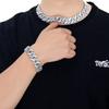 Hip Hop Jewelry 20mm Wide Silver and Blue CZ Iced Out Two Tone Miami Prong Cuban Chain Rhombus Bracelet