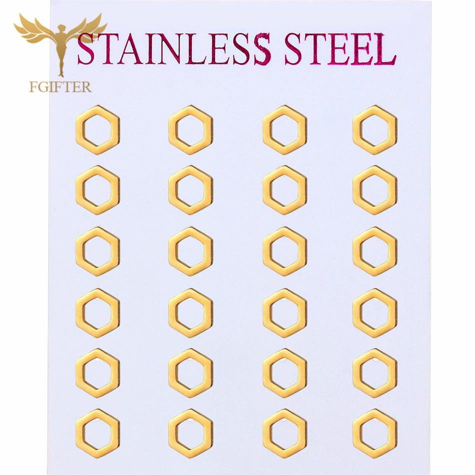 12 Pairs Stud Earrings Set for Women Geometric Triangle Star Round Cross Heart Earing Piercing Stainless Steel Zircon Resale