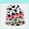 Plush Wool Winter Bucket Hat With Heart Pattern For Cozy Outdoor Wear