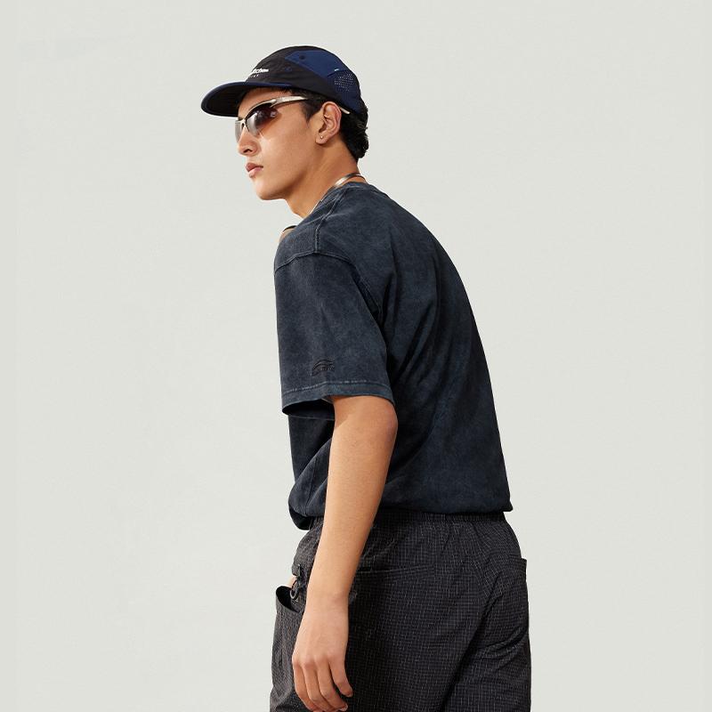 Li-Ning CF Exploration Series Vintage Print Loose Soft Short Sleeve T-Shirt Unisex Tops Black ATSU825-1