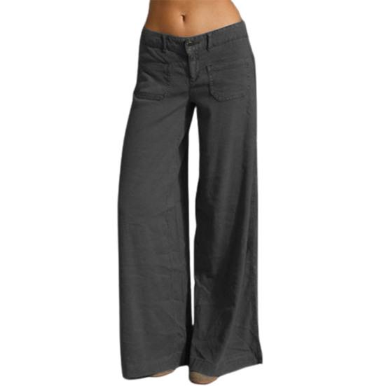 

Women Pants Solid Color Wide Leg Summer Vintage Straight Trousers Streetwear M серый