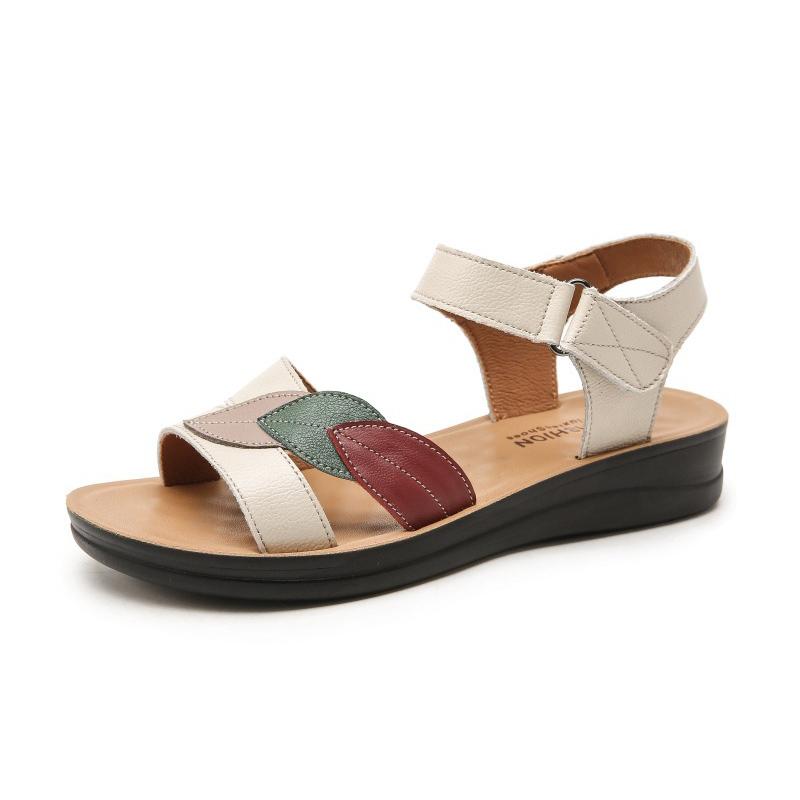 Zomerschoenen 2026 Dames Leren Sandalen Plat Casual Moeder Schoenen Zomer Vakantie Schoenen Comfortabel Zwart Beige Grote Maten 42