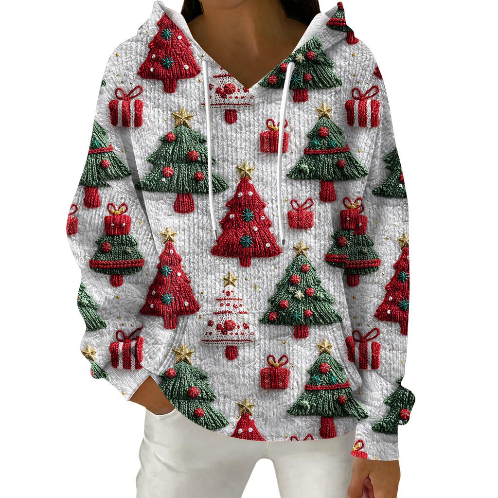 Women's Fashion Casual Christmas Print Pullover Long-Sleeve Hooded Sweatshirt