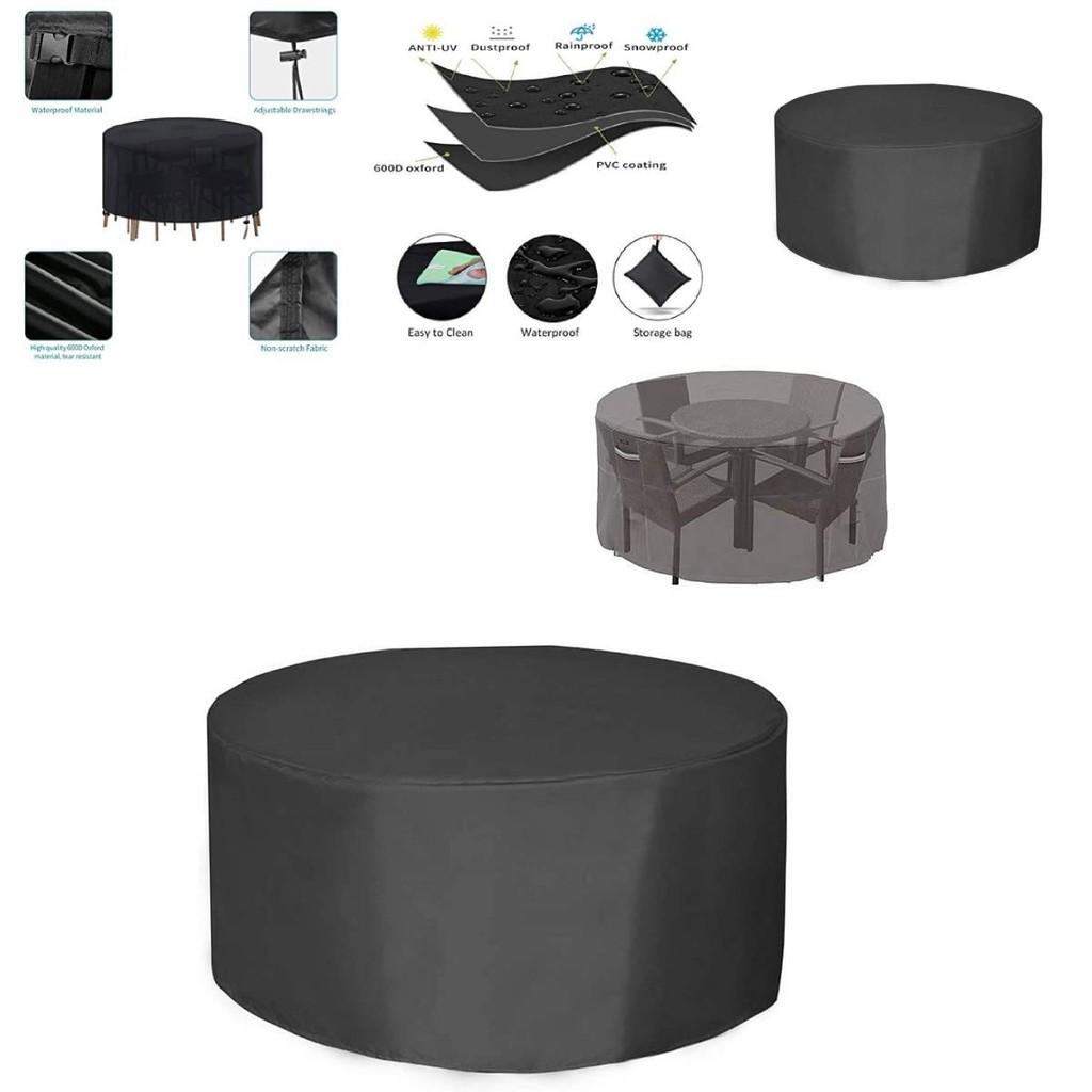Round Outdoor Furniture Cover Waterproof Dustproof Garden Table Chair Protector Black 210d Oxford Fabric