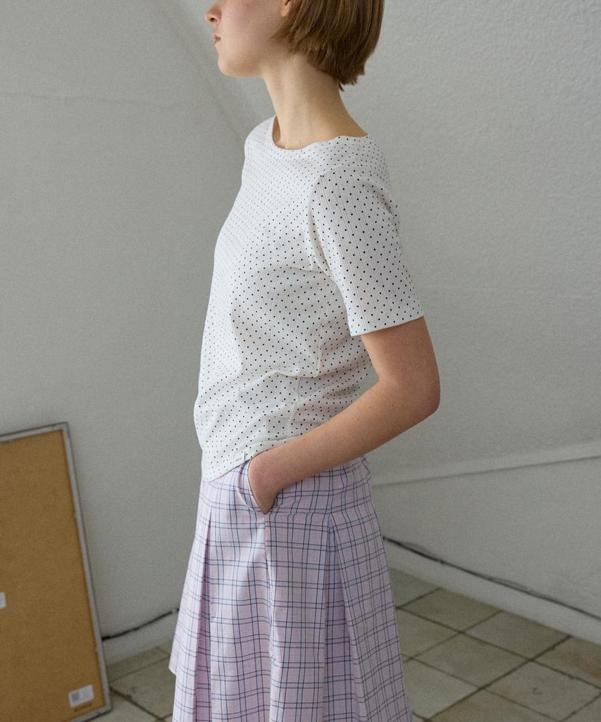 WIOE Mini Dot Boat-Neck Top_White