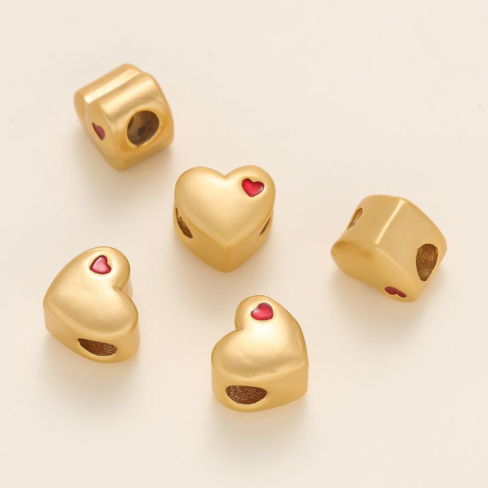 2Pcs/Pack 14/18K Gold Color Plated Heart Shape Charms Spacer Beads for Handmade DIY Necklace Jewelry Making Accessories
