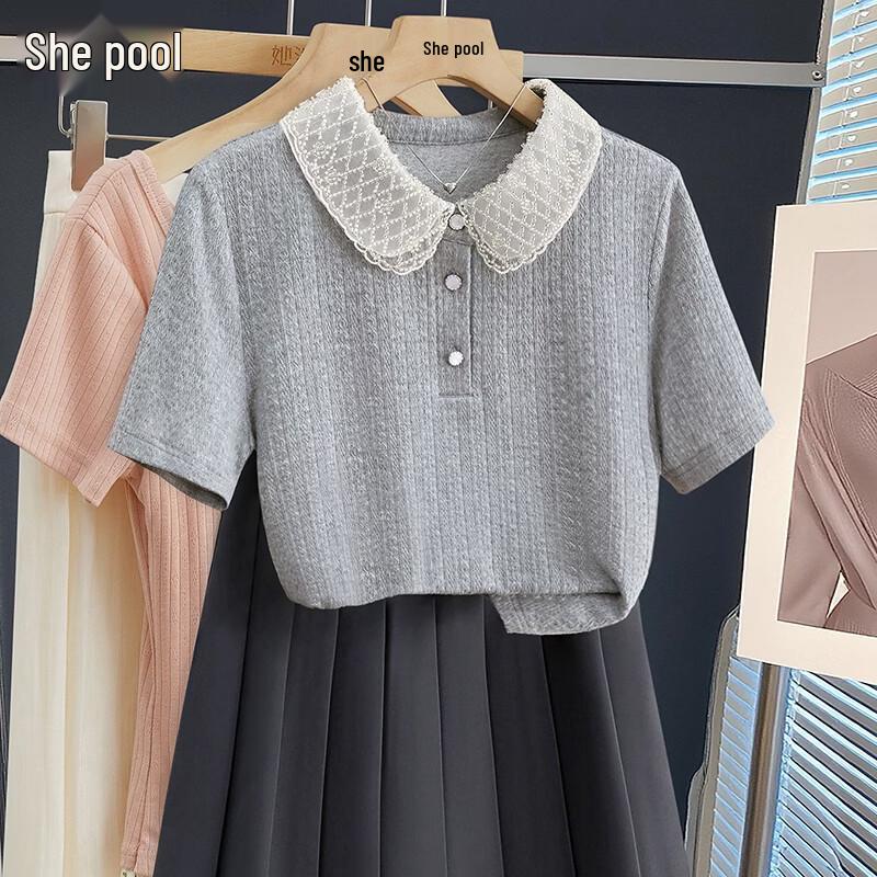 

Women s Color-block Lapel Half-Button Short-Sleeve Shirt XL