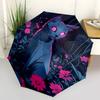 1pc Neon Cat Midnight Flowers Automatic Open/close Umbrella, 8-Rib sturdy structure, Portable Travel Umbrella, Parties, Everyday Use,23