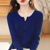 Women's Knitted Cardigan Round Neck Long Sleeved Sweater Solid Color Knitted Top for Autumn and Winter