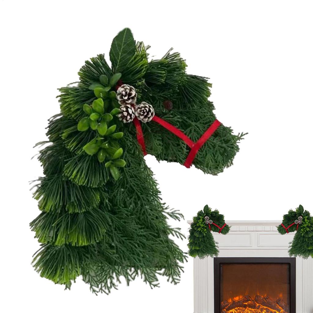 Weihnachts-Pferdekopf-Kränze Feiertagsgirlande für Kaminsims Wetterfester Weihnachts-Pferdekopf-Kranz für Wand Innen Tür Fenster zum Aufhängen
