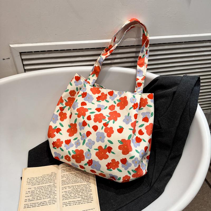 2025 new floral bag bag large capacity rose canvas bag beach bag shopping bag shoulder bag women's bag