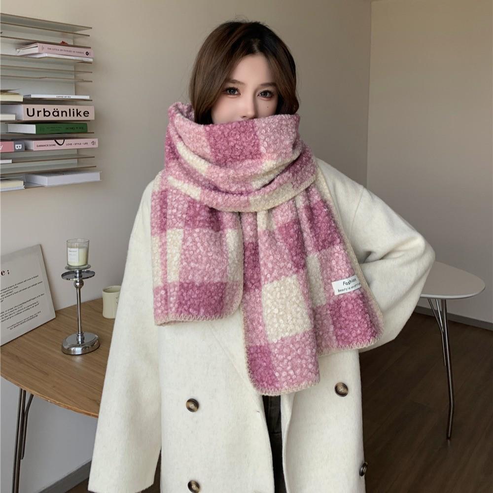 Korean Style Withered Rose Plaid Imitation Cashmere Scarf - Women's Winter Christmas Red Shawl