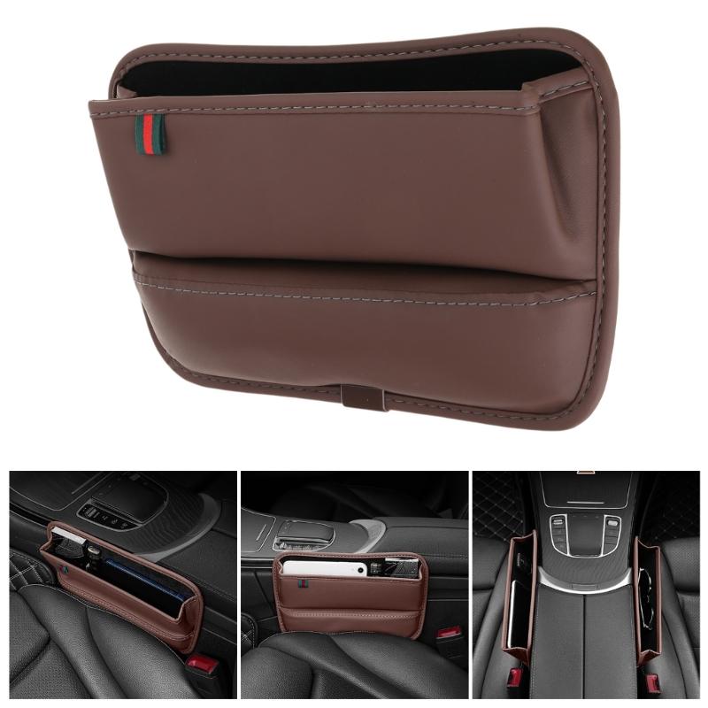 Car Seat Gap Filler Universal Leather Car Seat Pocket Organizer for Coins- Cards
