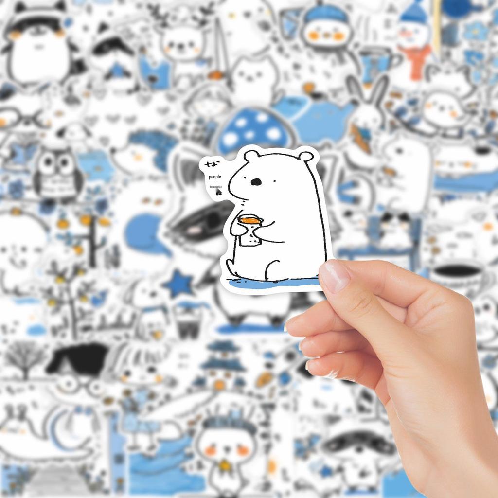 55 Japanese-Style Blue & White Animal Stickers - Waterproof & Decorative for Cups, Notebooks, Planners
