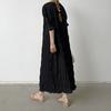 Lady Summer Dress Short Lantern Sleeves Chiffon Textured Loose Patchwork Ruffle Solid