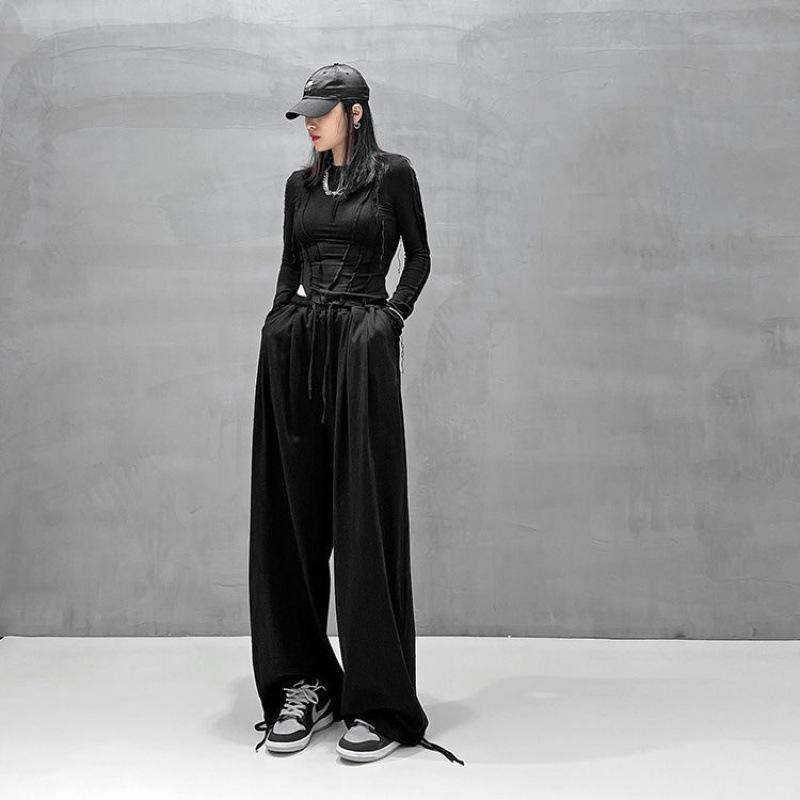Oversize szare spodnie dresowe do biegania damskie koreańskie modne czarne spodnie sportowe do joggingu w jednolitym kolorze luźne spodnie z szerokimi nogawkami damskie