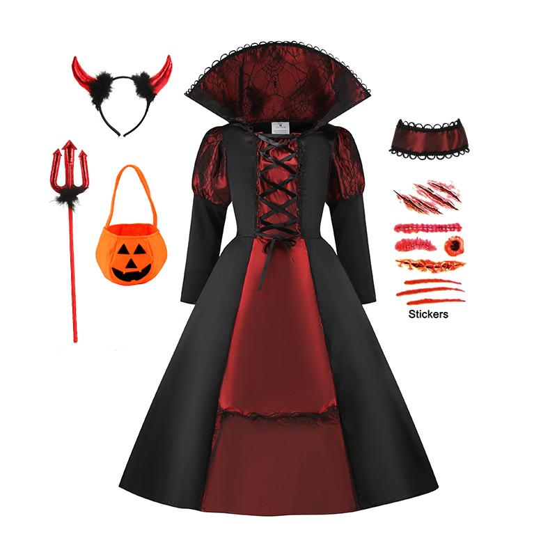 Kinderen Gotische Geest Bruid Vampier Kostuum Jongens Meisjes Halloween Dag van de Doden Carnaval Cosplay Feest Outfit S (100-110cm) black