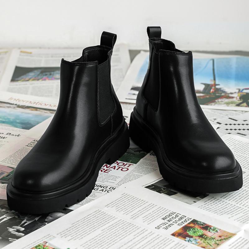 Fashion Leather Boots Lace Up Ankle Boots Low Heels Men Casual Platform Chelsea Boots Men's Boots Wedding Shoes Winter Plush
