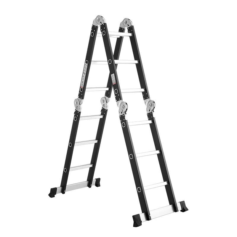 Portable Height-Adjustable Iron-Aluminum A-Frame Ladder with Telescopic Folding Design