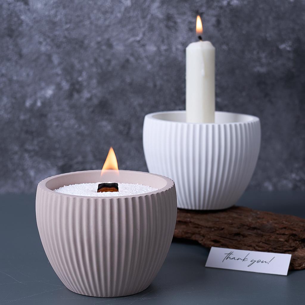 Round Stripe Candle Cup Silicone Mold DIY Candlestick Concrete Casting Molds Plaster Resin Flowerpot Craft Making Home Decor