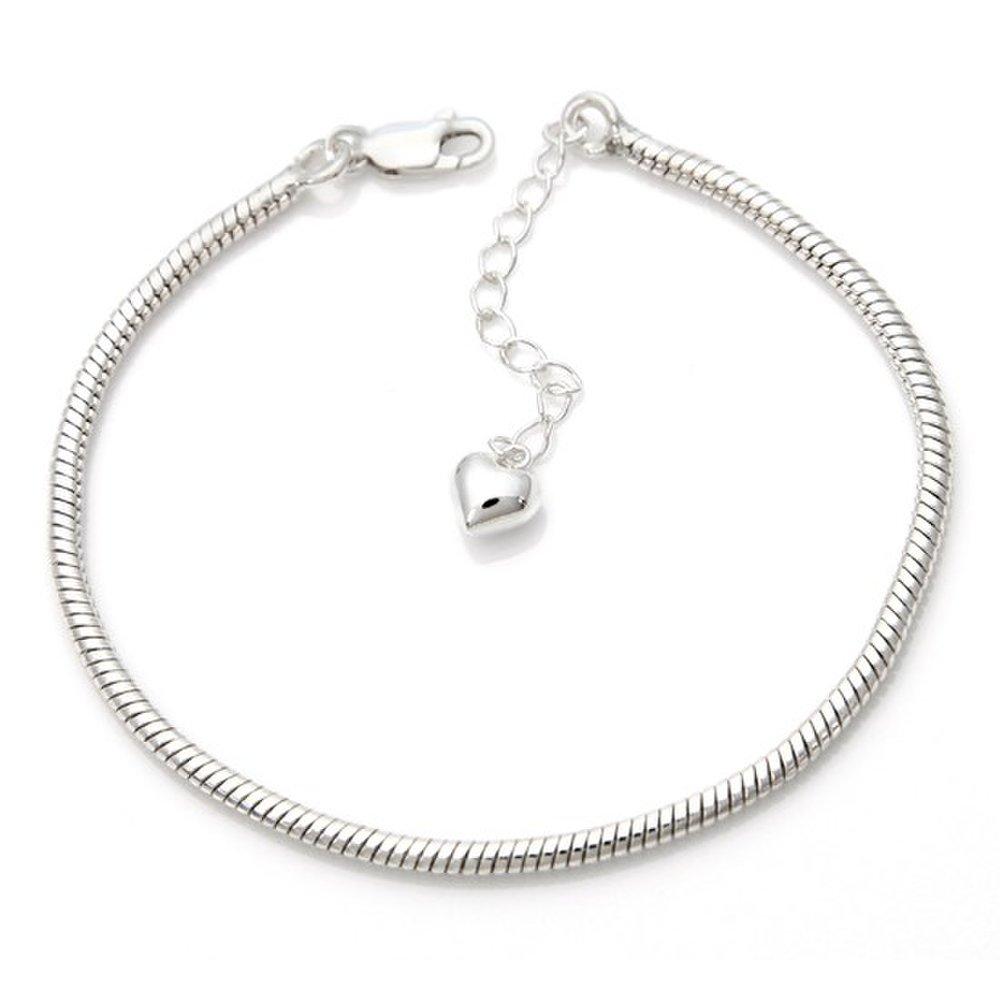 925 Silver Heart Snake Single Chain Layered Fashion Silver Bracelet