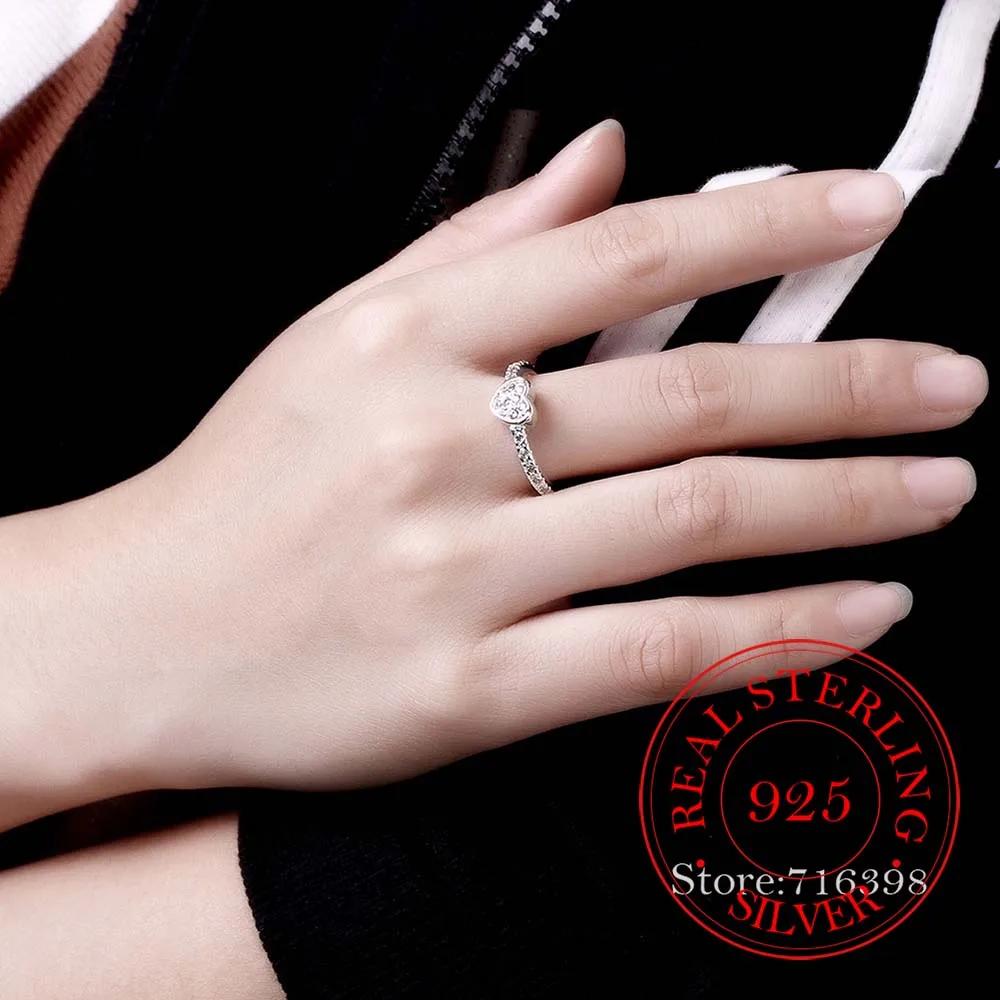 Mother's Day Gift Original Zircon Crystal Heart Ring 925 Sterling Silver Fashion Love Heart Rings For Women Wedding Fine Jewelry