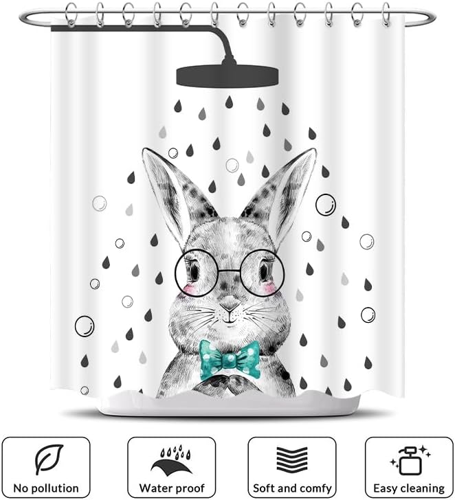 Ostern Duschvorhang Süser Hase Für Badezimmer Minimalistische Skizze Zeichentrickhase Bauernhaus Wasserdicht Set Dekor