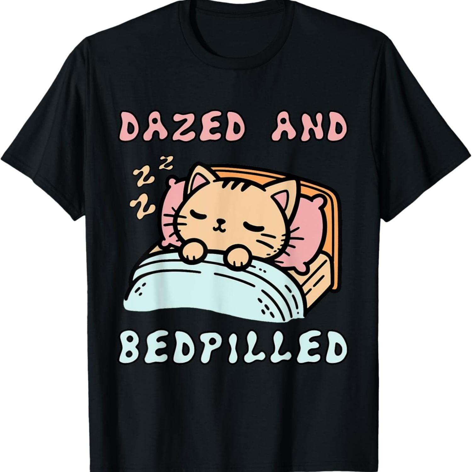 Dazed And Bedpilled - Cute Sleepy Cat Meme T-Shirt S чёрный