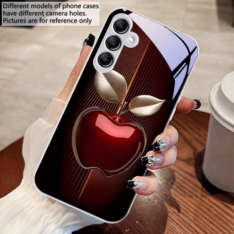 Stripe Gradient Apple Red For Samsung Galaxy A14 4G 20 30 52 20S 21S 22 32 33 34 42 50 51 53 54 70 71 72 73 5G Glass Phone Case
