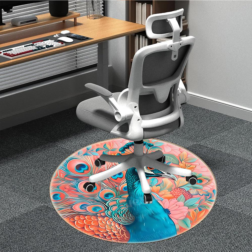 

1PC Peacock Feather Print Chair Carpet for Office, Indoor Non-Slip Washable Carpet, Soft Comfortable Mat For Office Room yy250930162 80cm by 80cm