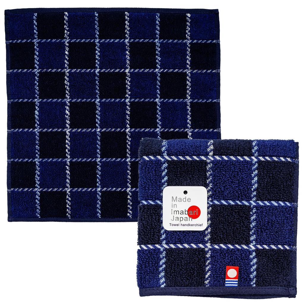 Nishio Imabari Towel Certified Hand Made In Checkered Imabari Towel Towels, Men's, 3-Piece Set, Japan, 100% Cotton, 25cm, Double-Sided Pile,