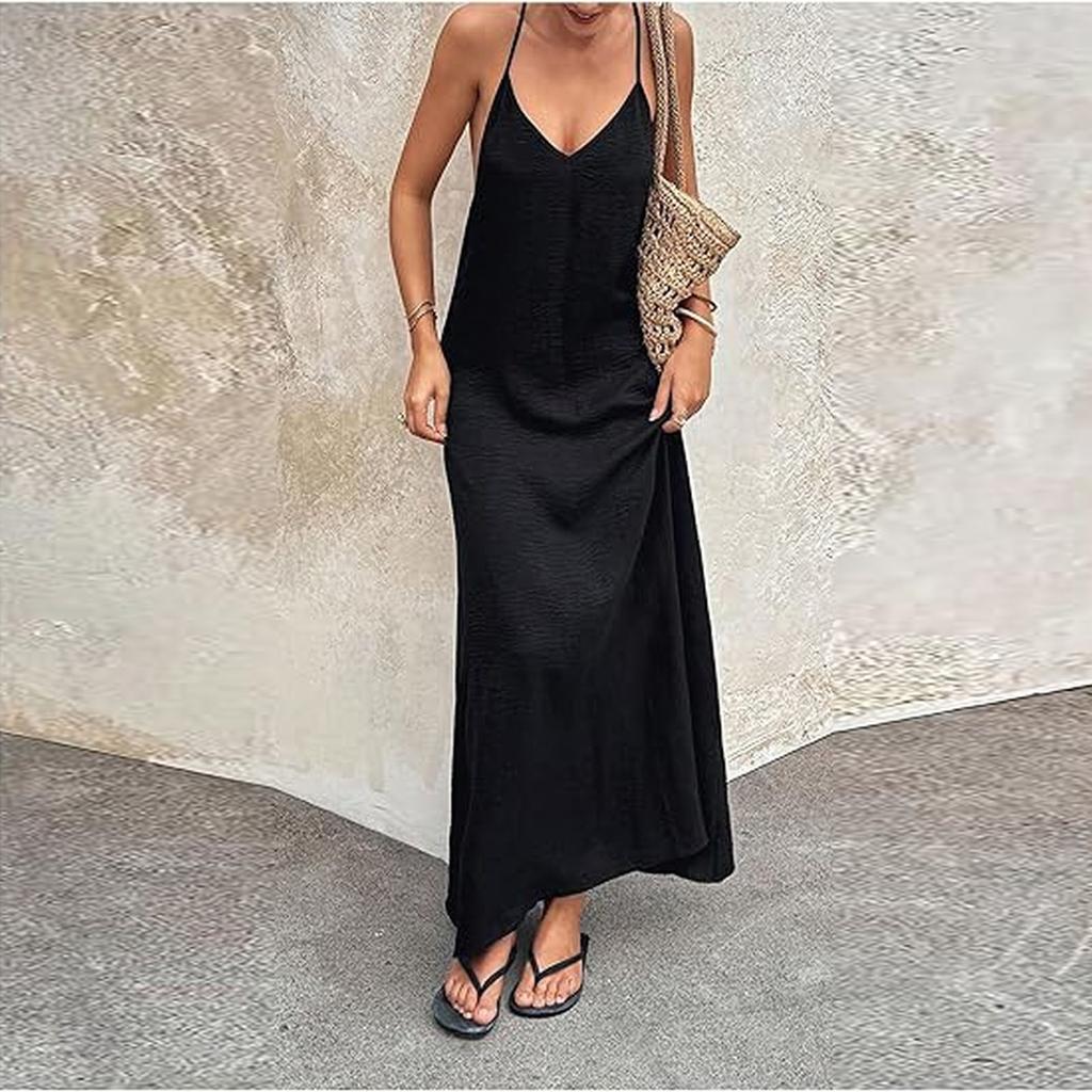 Ärmelloses Maxikleid für Damen Lässiger Lockere Passform Langes Sommerkleid Sommerkleider für Damen UK Damen Sommerkleider UK
