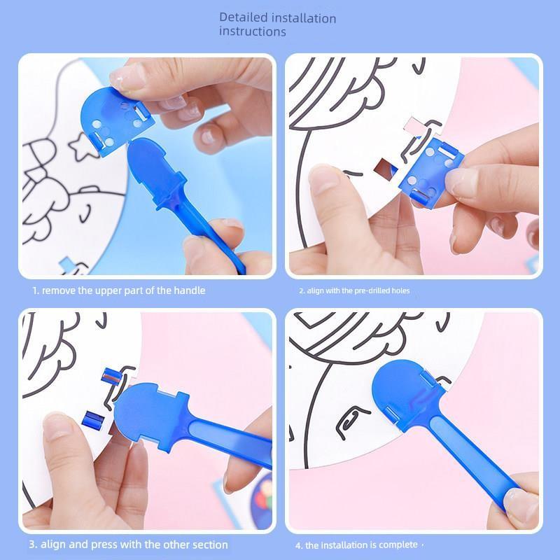 Cartoon DIY Doodle Fan for Children, Cute Hand-Painted Blank Small Fan, Kindergarten Coloring and Painting Plastic Round Fan