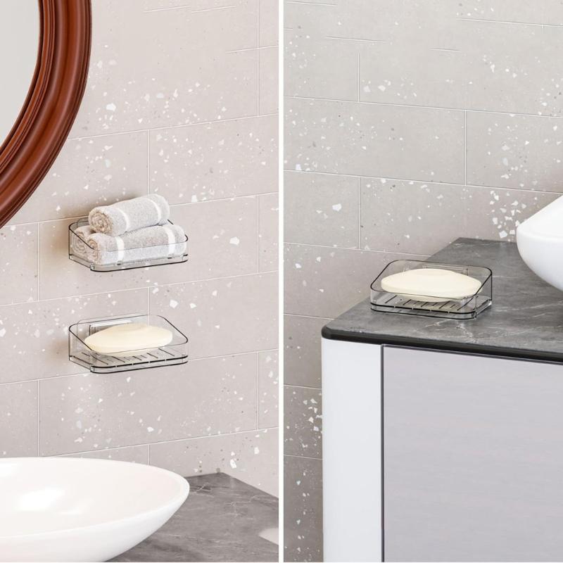 2Pcs Clear Plastic Soap Dishes For Countertop Or Wall Mounting Quick Drying Drainage Design Reusable Bathroom Organizers
