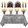 Zonon 11 Pcs Medieval Scene Setter Set Window Torch Props Plastic Brick Tablecloth Knight Themed Castle Decorations Medieval Party Decorations for