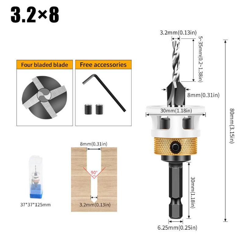 Woodworking Limit Four Edge Countersink Drill Alloy Drill Cone Drill Adjustable Depth Step Drill Screw Countersink Drill Bit