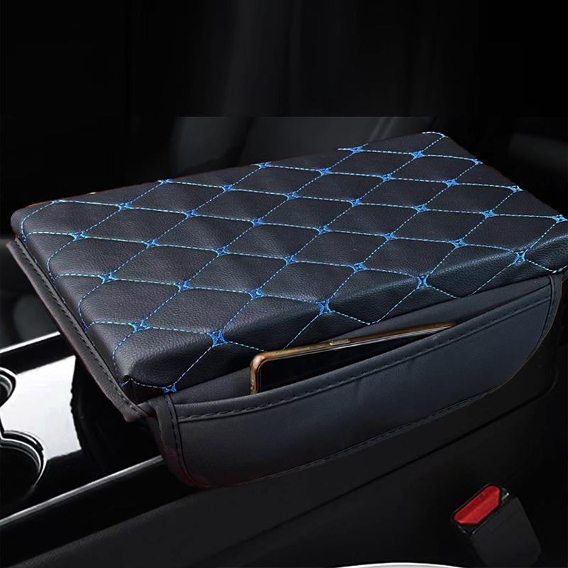 Car Armrest Pad Thicken Memory PU Leather Quilted Foam Center Console Box Cover Elbow Rest Protect Cushion With Storage Pocket