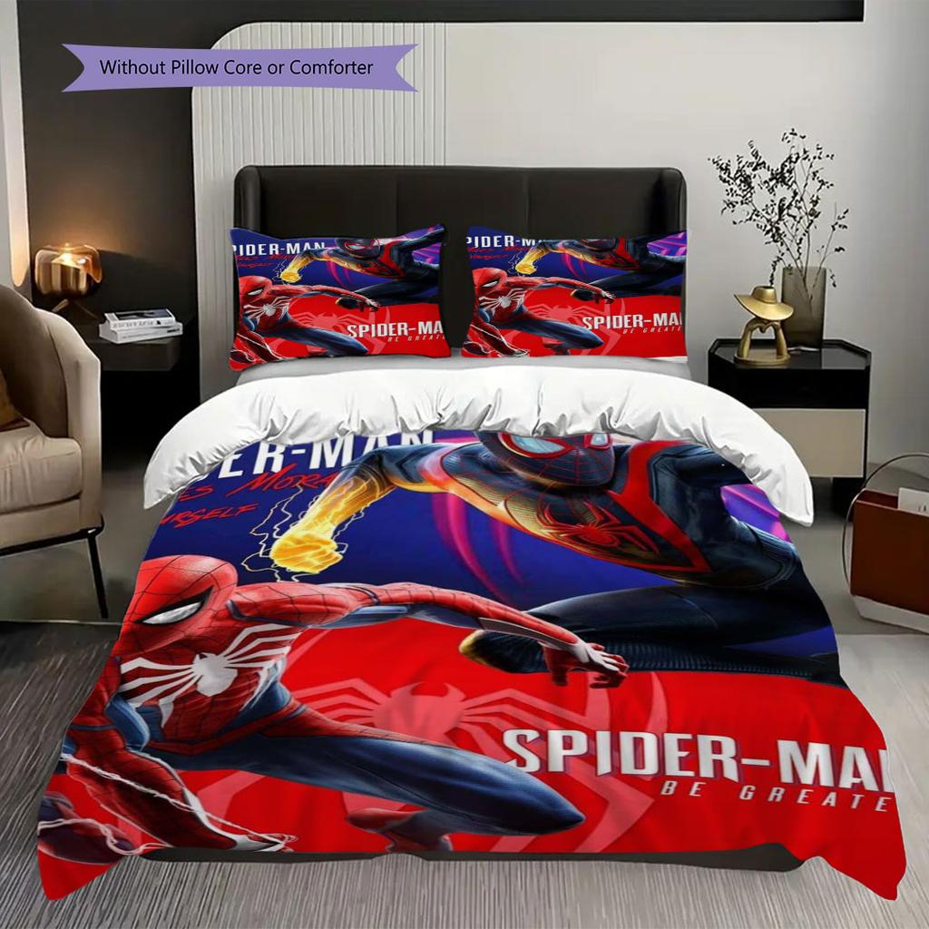 Super soft three-piece bedding set with a cool Spider-Man pattern  (1*Duvet Cover + 2*Pillowcase, Without Core)
