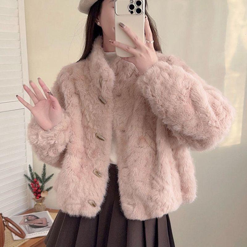 Women's Winter Eco-Friendly Short Shearling-Style Mink-Look Coat for Petite Women