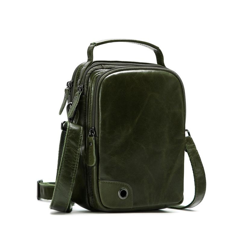 

Genuine Leather Men s Retro Crossbody Shoulder Bag - Large Capacity Commuter Chest Bag зелений