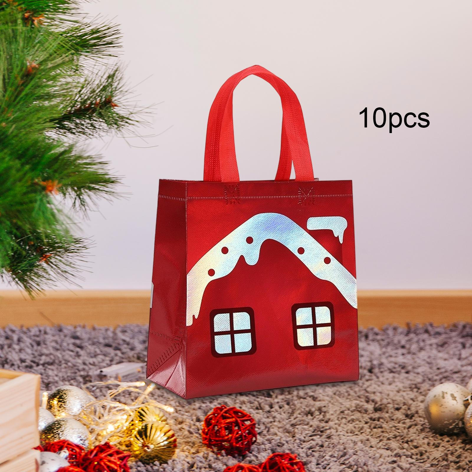 

10 Рождественских подарочных пакетов, Многофункциональные, Утолщенные нетканые хозяйственные сумки для подарков на вечеринки, мероприятия, Christmas House