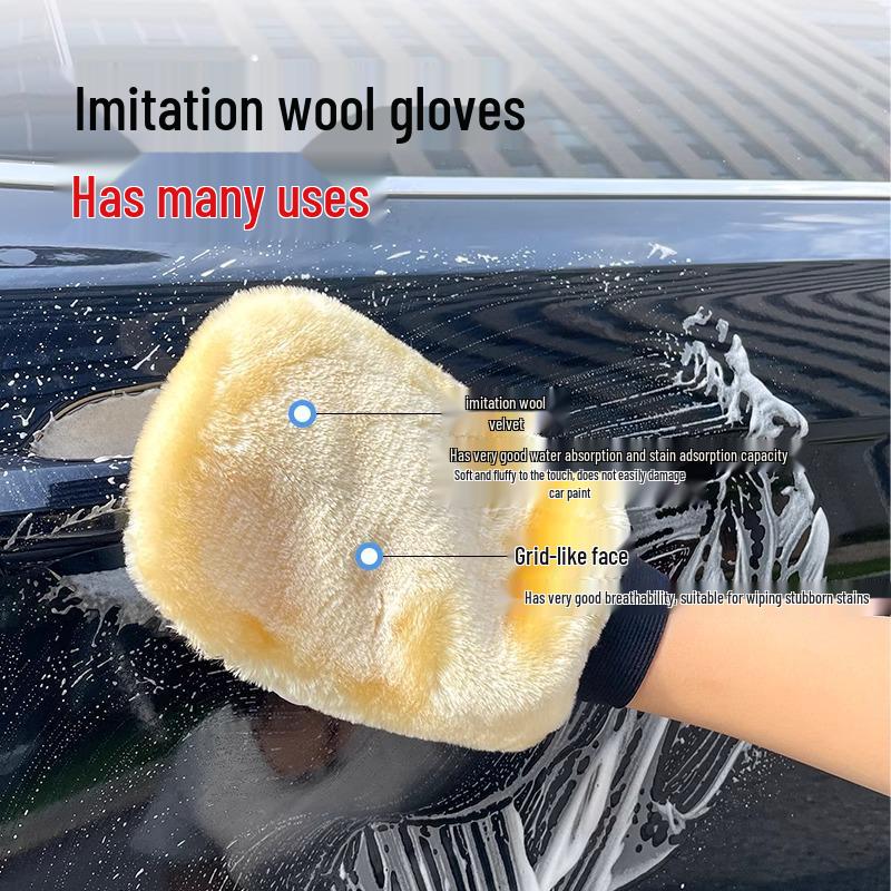 Plush Wool Chenille Car Wash Gloves - Bear Paw Design, Safe for Paint, Ideal for Washing and Waxing