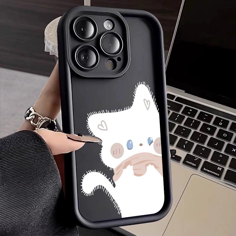 Cute Black And White Cat Pattern Phone Case For iPhone 17 16 15 14 13 12 11 Pro Max 17 Air 16E X XS XR Soft TPU Silicone Cover