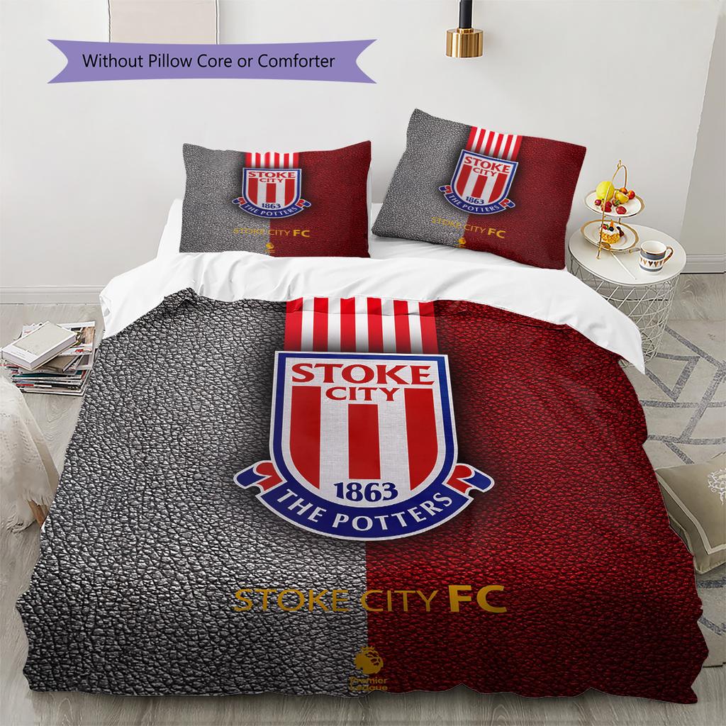 Stoke City FC Muster Bettwäsche Bettdecken-Set Heimdekoration Geschenk (1 Bettbezug + 2 Kissenbezüge (ohne Füllung))