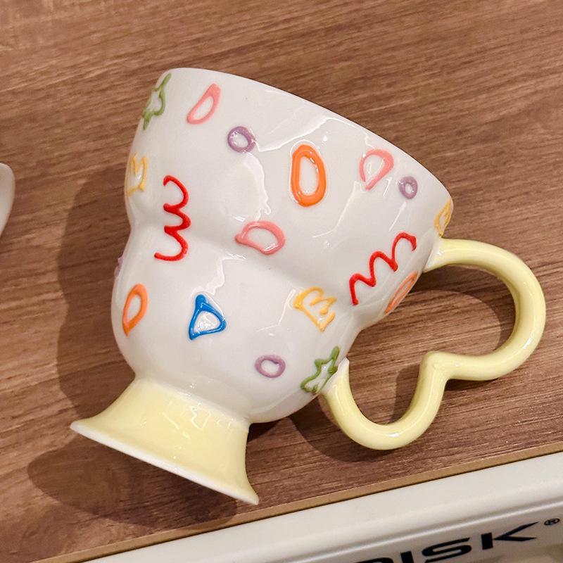 Creative Embossed Letter Crown Goblet Niche Design Ceramic Mug Office Coffee Cup Souvenir