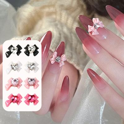 10 Pcs Nail Decors Easy Paste 3D Effect Bow Heart Rhinestone Lightweight Nail Decoration Contrast Color Nail DIY Anti-crash Glitter Nail Jewelry Nail